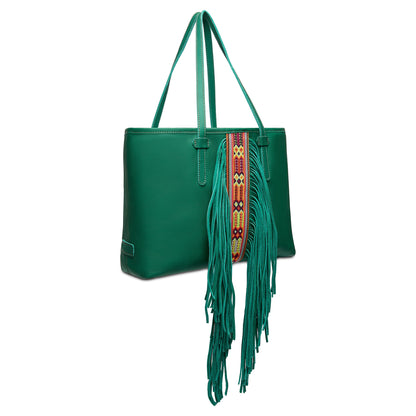 Consuela Tote Bag - Teal Breezy Fringe