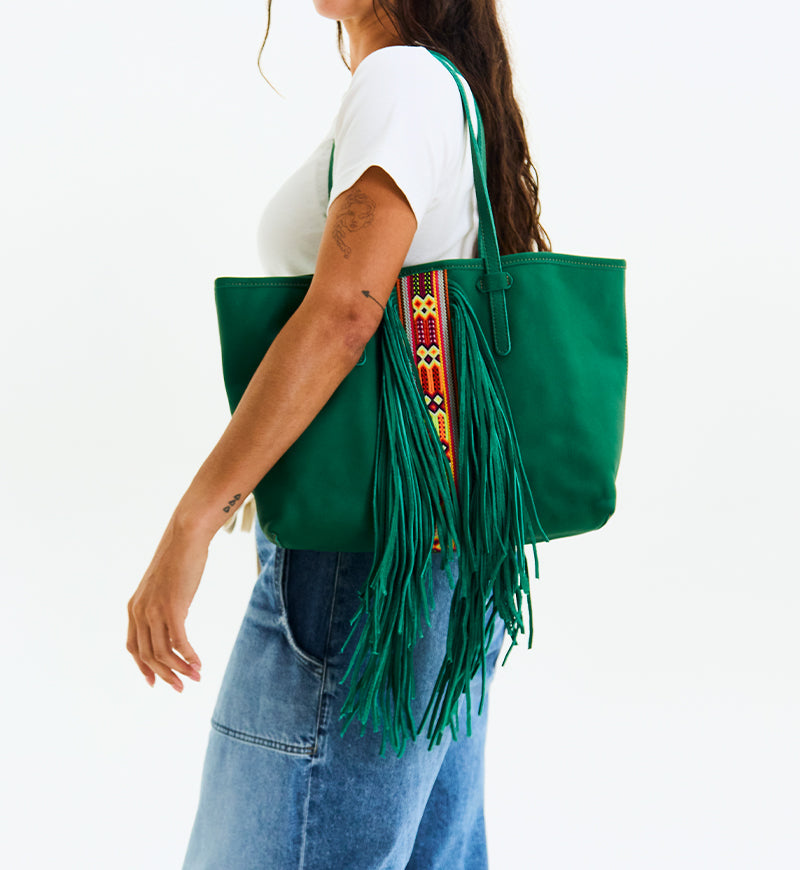 Consuela Tote Bag - Teal Breezy Fringe
