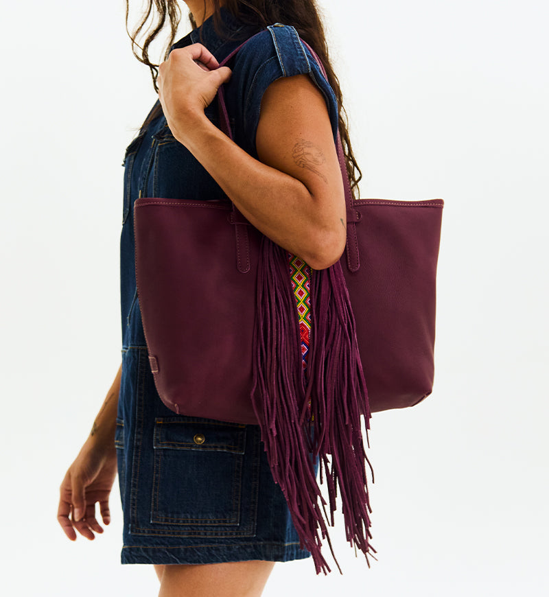 Consuela Tote Bag - Plum Breezy Fringe