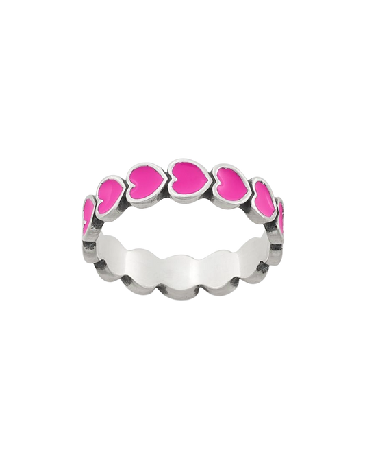 Consuela Enamel Dark Pink Connected Hearts Ring
 – Consuela
