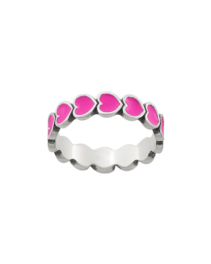 Consuela Enamel Dark Pink Connected Hearts Ring
 – Consuela