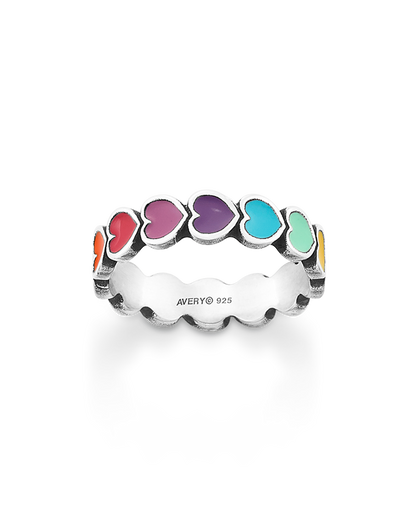 Consuela Enamel Multi-Colored Connected Hearts Ring
 – Consuela