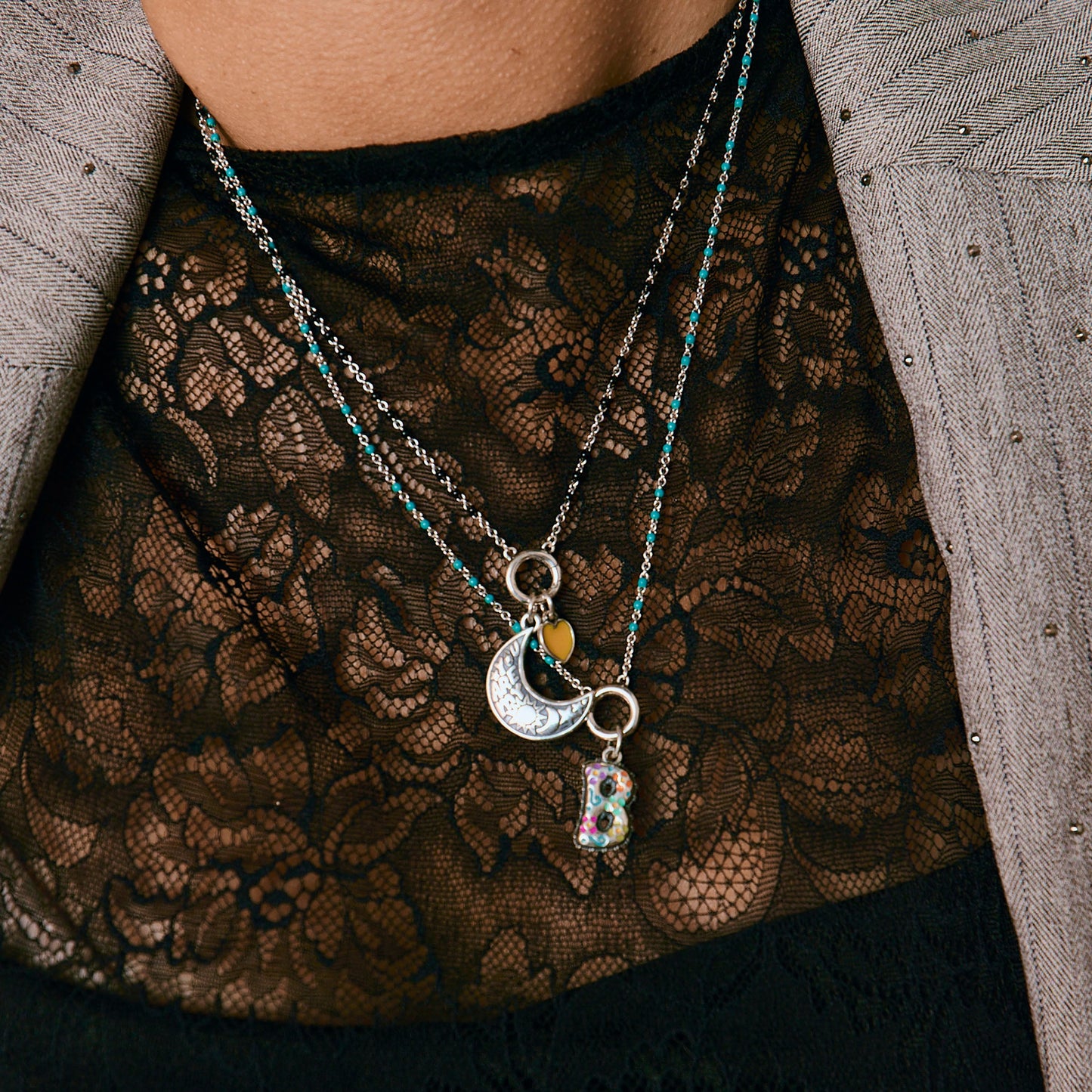 Consuela Enamel Beaded Chain Changeable Charm Holder Necklace
 – Consuela
